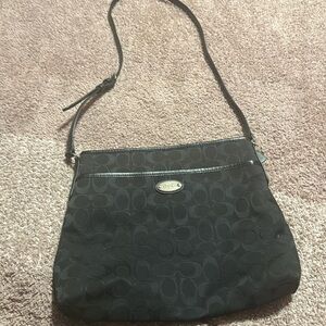 Coach Monogram Logo Crossbody Purse Shoulder Bag Pre Owned Jacquard Black